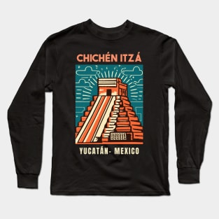 A Vintage Travel Art of Chichén Itzá - Mexico Long Sleeve T-Shirt